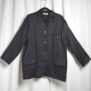 Valerie Stevens Linen Blazer Jacket Woman 8 Black Button Up Lagenlook Minimalist